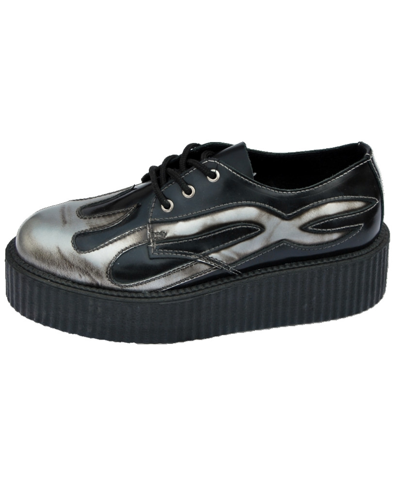 Nevermind double-sole Creepers – black leather & silver flames.