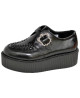 Nevermind Creepers mit Doppelsohle – schwarzes Leder, Flechtung & silberne Schnalle.