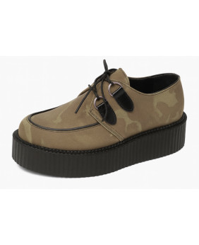 Nevermind Creepers double sole – beige camouflage canvas, unisex.