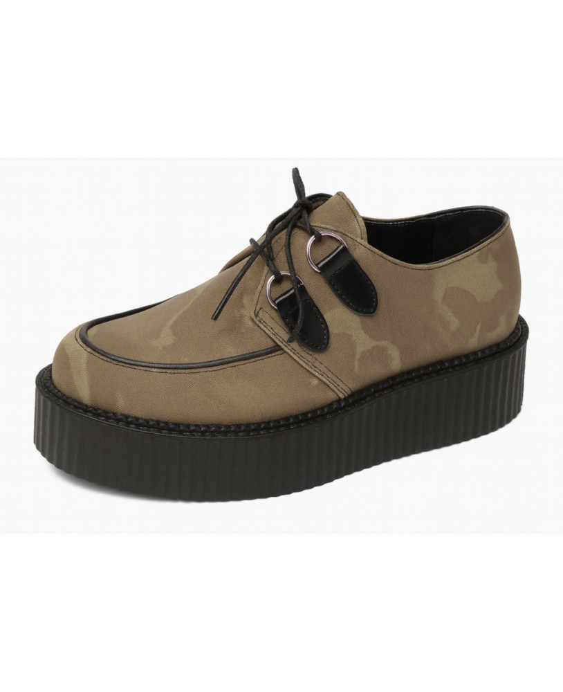 Nevermind Creepers double sole – beige camouflage canvas, unisex.