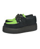 Creepers Nevermind en suédine noire et verte – double semelle, style punk et alternatif, unisexe.