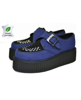 Creepers Nevermind vegan cuir et suédine bleue avec boucle métallique.