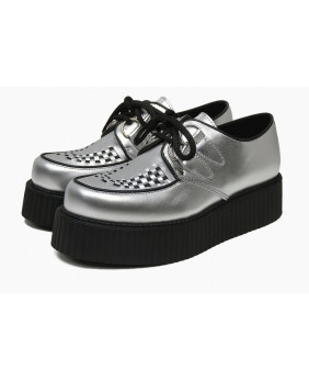 Nevermind silver creepers in genuine leather with double rubber sole – futuristic style.