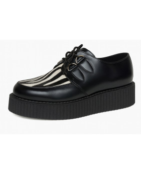 Creepers Nevermind black leather & zebra cowhide, double sole.