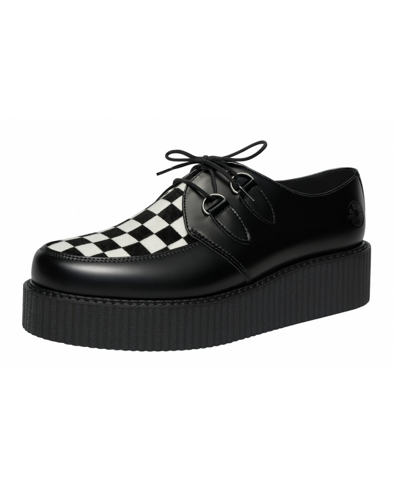 Nevermind black checkerboard creepers in leather and cowhide with double sole