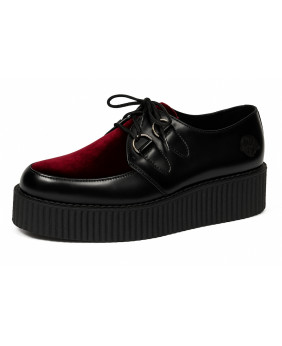Nevermind black leather creepers with burgundy velvet vamp and double sole