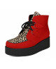 Creepers Nevermind red suede & leopard cowhide boots, double sole, metallic ring lace-up.