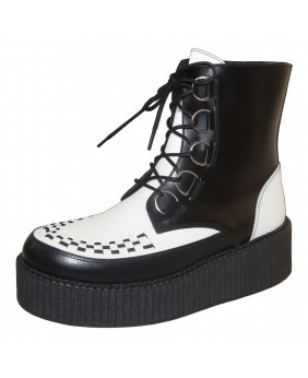 Creeper bicolore noir blanc en cuir avec laçage montant.