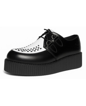 Creepers Nevermind black leather with white vamp and black weaving, double sole