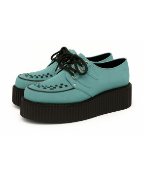 Creepers Nevermind en nubuck aqua (vert d’eau) à semelle double noire – un classique revisité aux accents frais et audacieux.