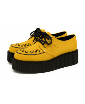 Creepers Nevermind en nubuck jaune à semelle double noire – un classique revisité au charme éclatant.