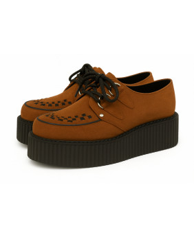 Creeper platform in nabuk cammello Nevermind con intreccio frontale.