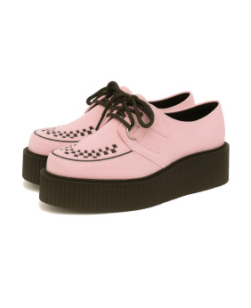 Creepers Nevermind in nabuk rosa chiaro con doppia suola – morbidezza e carattere su suola nera.