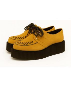 Creepers Nevermind en nubuck jaune moutarde à double semelle – énergie et style sur semelle noire.
