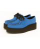 Creepers Nevermind in nabuk blu oceano con doppia suola – profondità ed eleganza su suola nera.