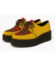 Nevermind yellow suede-effect and tartan fabric creepers with double sole – punk style and energy on black sole.