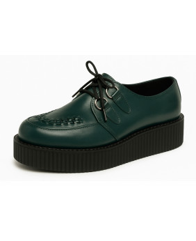 Creepers Nevermind-Shoes en piel lisa verde bosque con doble suela negra.