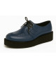 Nevermind Creepers in smooth navy blue leather with woven vamp and chunky black sole.