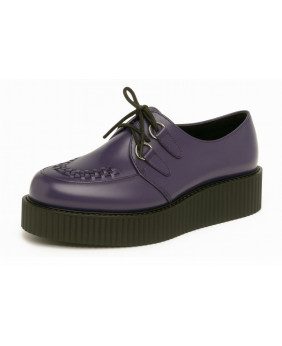 Nevermind Creepers aus glattem Leder in Violett mit Flechtdetail und schwarzer Doppelsohle.