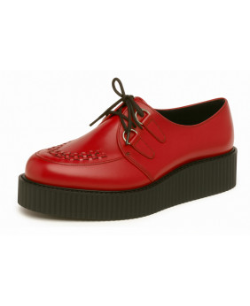 Nevermind Creepers aus feuerrotem Leder mit Flechtdetail und schwarzer Doppelsohle.