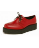 Nevermind Creepers in fiery red smooth leather with handwoven vamp and chunky black sole.