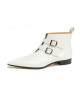 Bottines en cuir verni blanc à deux boucles argentées Stardust.