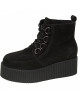 Black suede creeper boot with tall upper and metal-laced front.