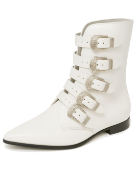 Botines de cuero blanco con cinco hebillas grabadas Nevermind.
