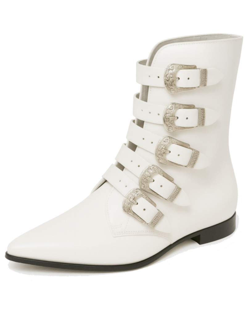 Botines de cuero blanco con cinco hebillas grabadas Nevermind.