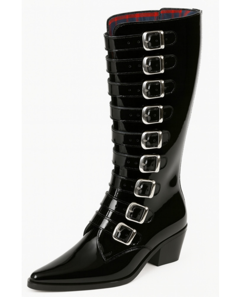 Black patent boots with multiple silver buckles Nevermind