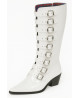 Nevermind high white patent leather boot with 10 silver metal buckles – perfect blend of retro chic and retro rebel.