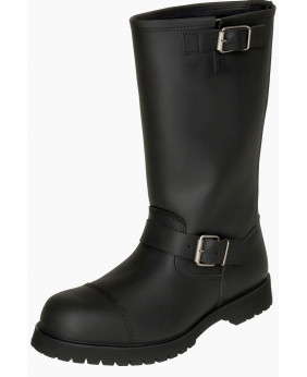 Bota biker de cuero Crazy Horse engrasado negro – Hebilla y arnés lateral