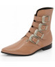 Beige nude patent leather boots with four engraved buckles Moonlight.