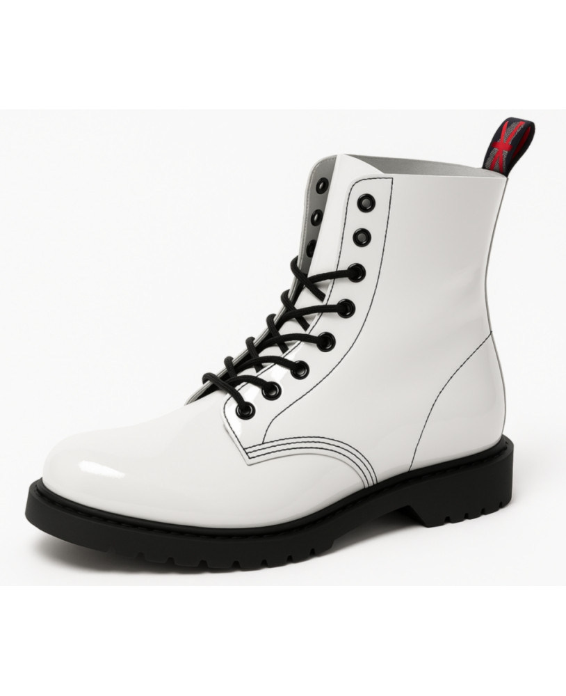 Nevermind Rangers – white patent leather – 08 eyelets – urban shine and timeless strength.