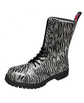 Nevermind Rangers 10 eyelets in grey leather with black zebra print – wild & alternative boots.