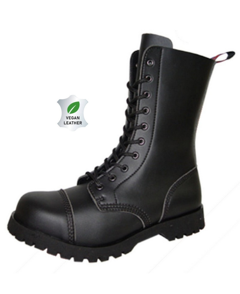 Rangers vegane Nevermind a 10 occhielli in pelle sintetica nera – robustezza e scelta etica.
