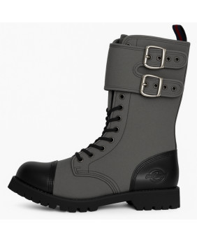 Rangers Nevermind 10 eyelets in black leather and grey fabric with double buckles and toe cap – alternative and robust style.