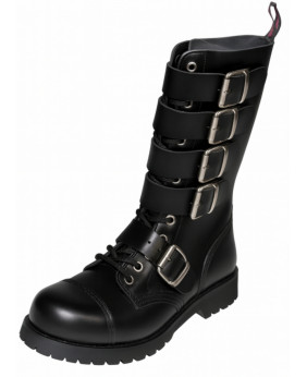 Rangers Nevermind 14 eyelets in black leather with 5 buckles and toe cap – extreme underground style.
