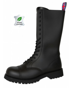 Rangers 14 eyelets Nevermind in black vegan leather with toe cap and chunky sole – ethical alternative style.