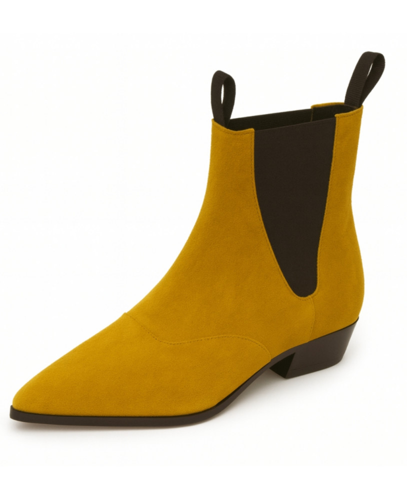 Chelsea boots in mustard yellow suede fabric Nevermind.