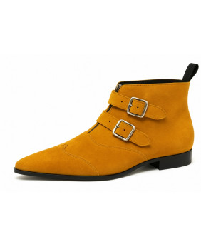 Botines con doble hebilla en ante amarillo mostaza Nevermind.