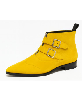 Boots à double boucle en suédine jaune Nevermind.