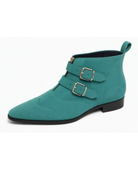 Stivaletti con doppia fibbia in camoscio verde acqua Nevermind.