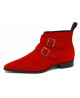 Botines con doble hebilla en ante rojo fuego Nevermind.