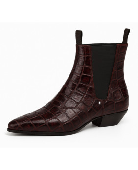 Chelsea Boots in Granat aus glänzendem Krokoprägungs-Nappaleder – Nevermind.