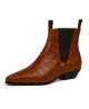 Cognac Chelsea boots in glossy crocodile-embossed nappa leather – Nevermind.