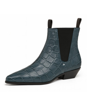 Chelsea Boots in Ozeanblau aus glänzendem Krokoprägungs-Nappaleder – Nevermind.