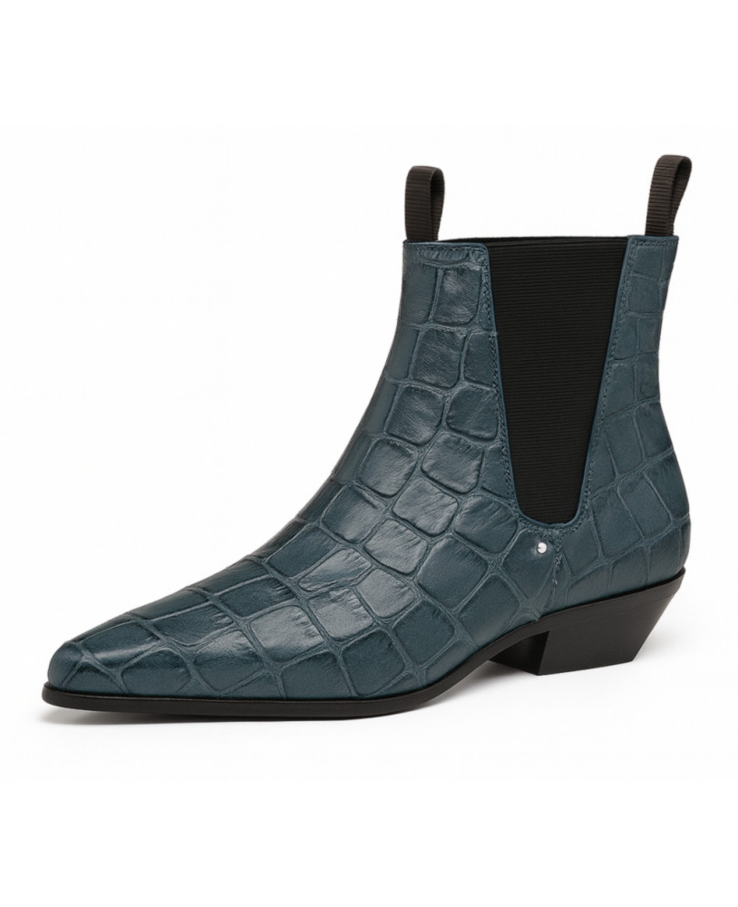 Botas Chelsea azul océano en cuero nappa grabado cocodrilo brillante – Nevermind.