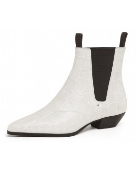 Chelsea Boots in Weiß aus glänzendem Krokoprägungs-Nappaleder – Nevermind.