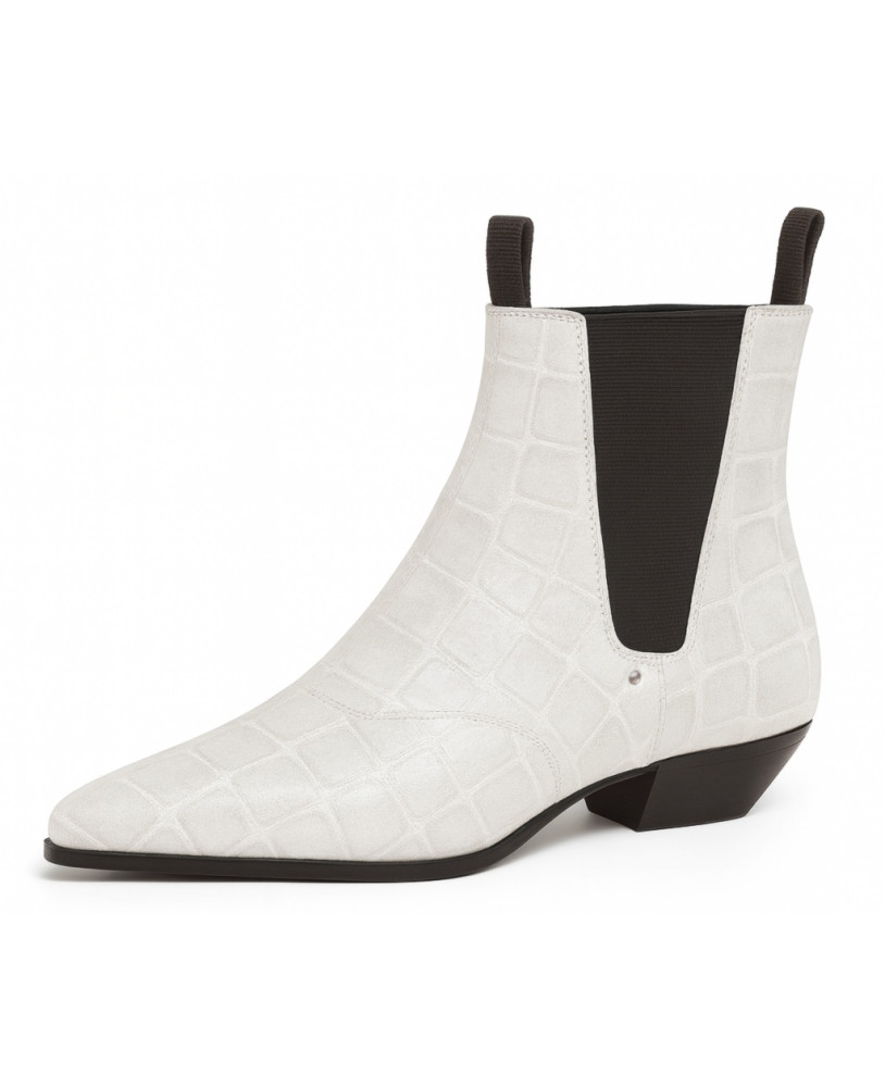 White Chelsea boots in glossy crocodile-embossed nappa leather – Nevermind.